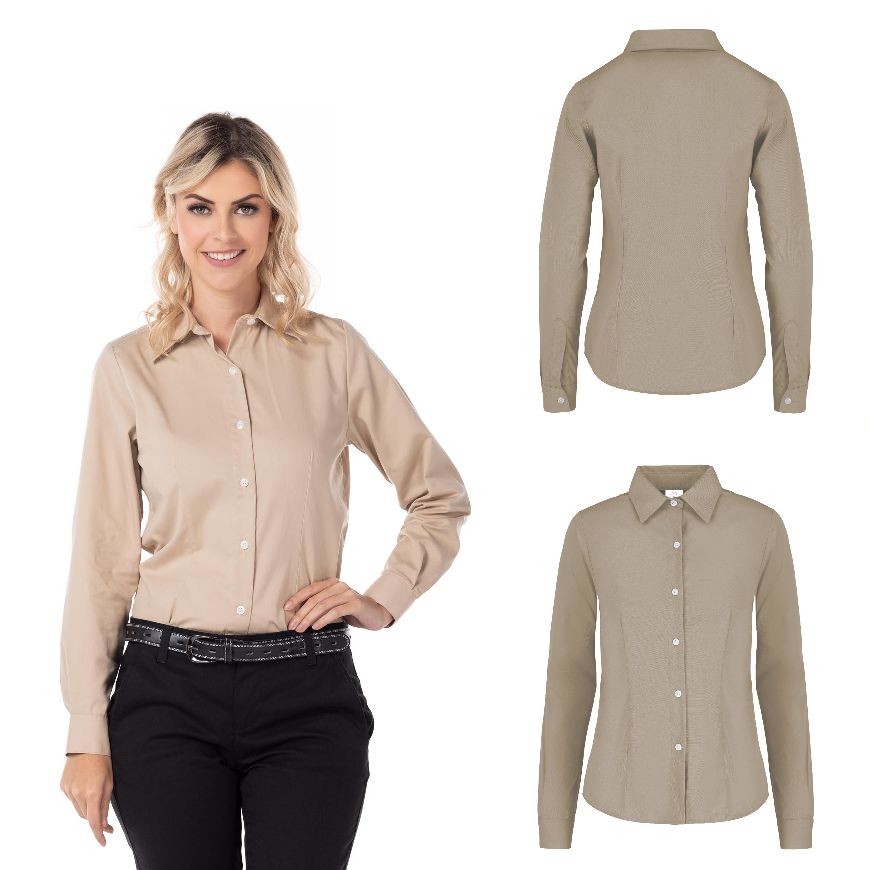 Foto 3 pulgar | Camisa Yazbek de Gabardina Manga Larga Beige para Dama