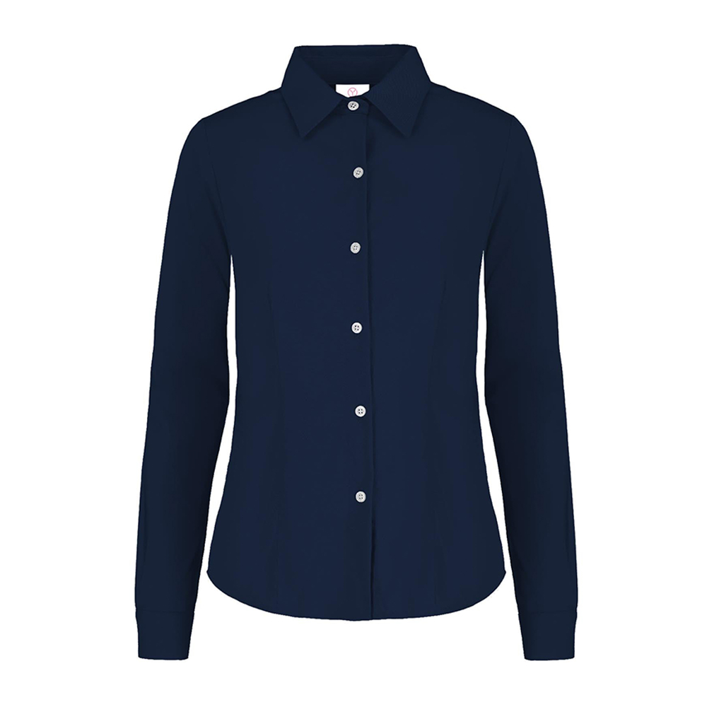 Camisa Yazbek de Gabardina Manga Larga Azul Marino para Dama