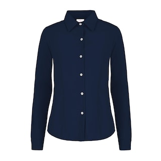 Foto 1 | Camisa Yazbek de Gabardina Manga Larga Azul Marino para Dama