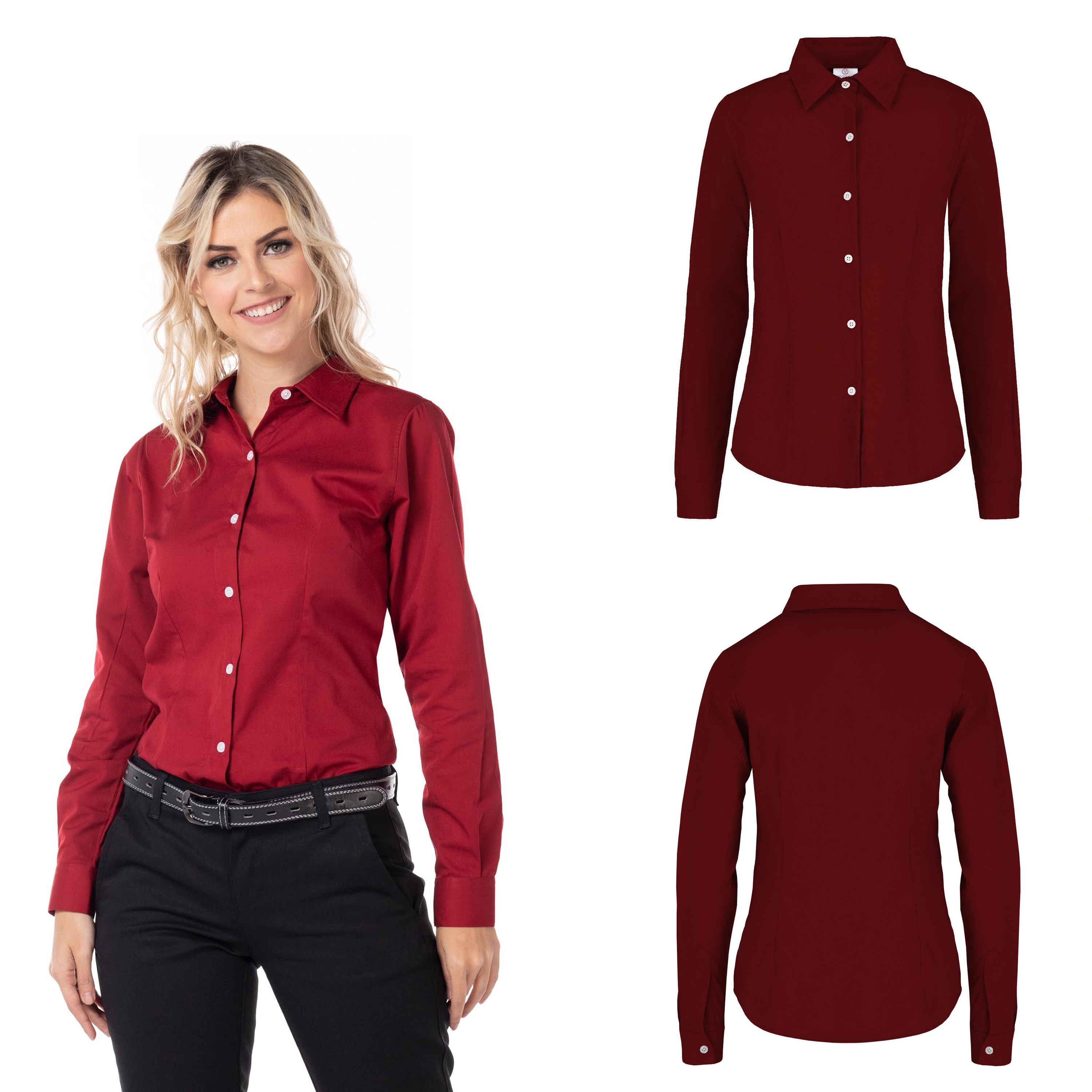 Foto 3 pulgar | Camisa de Gabardina  Yazbek Manga Larga Vino para Dama