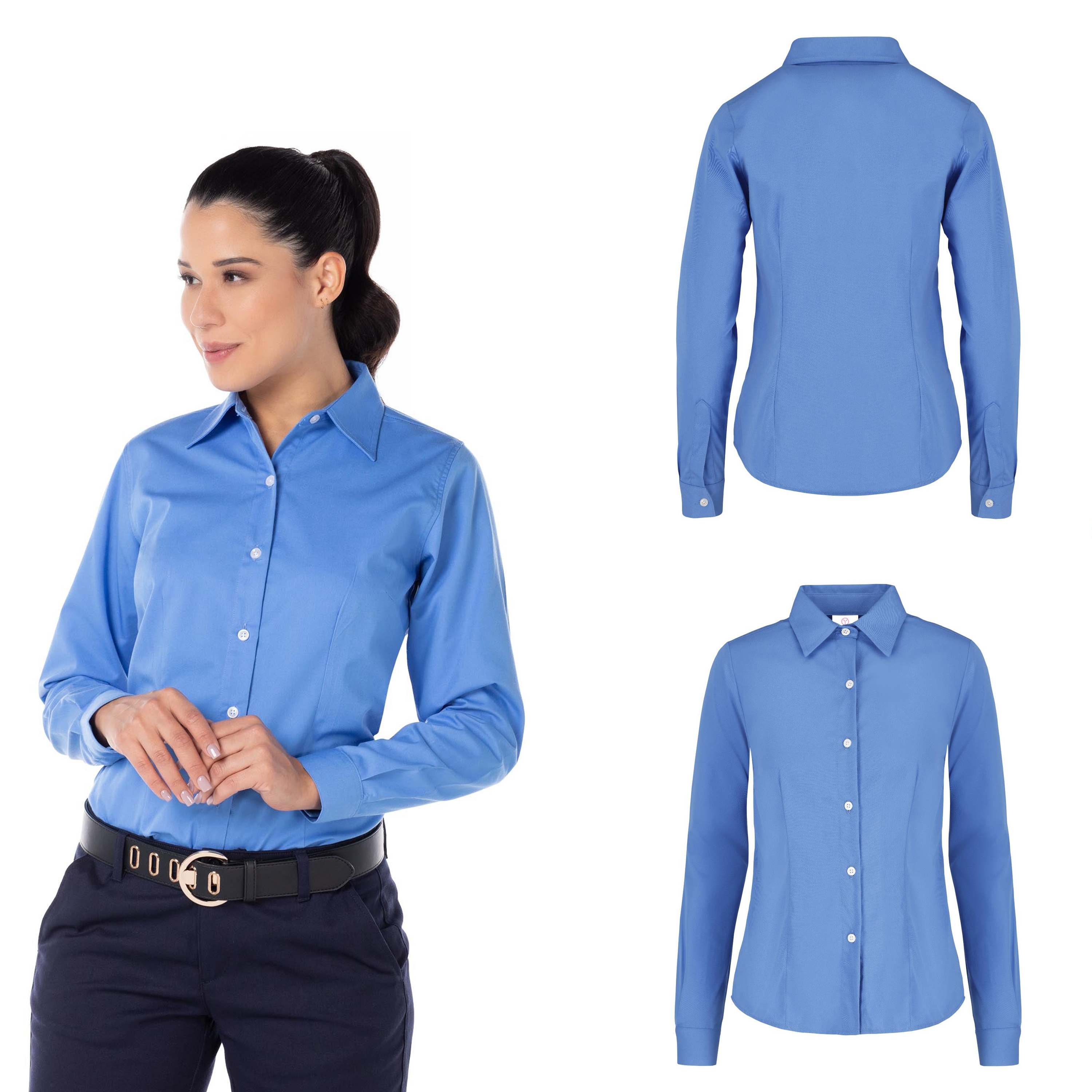Foto 2 | Camisa Yazbek de Gabardina Manga Larga Azul Francia para Dama