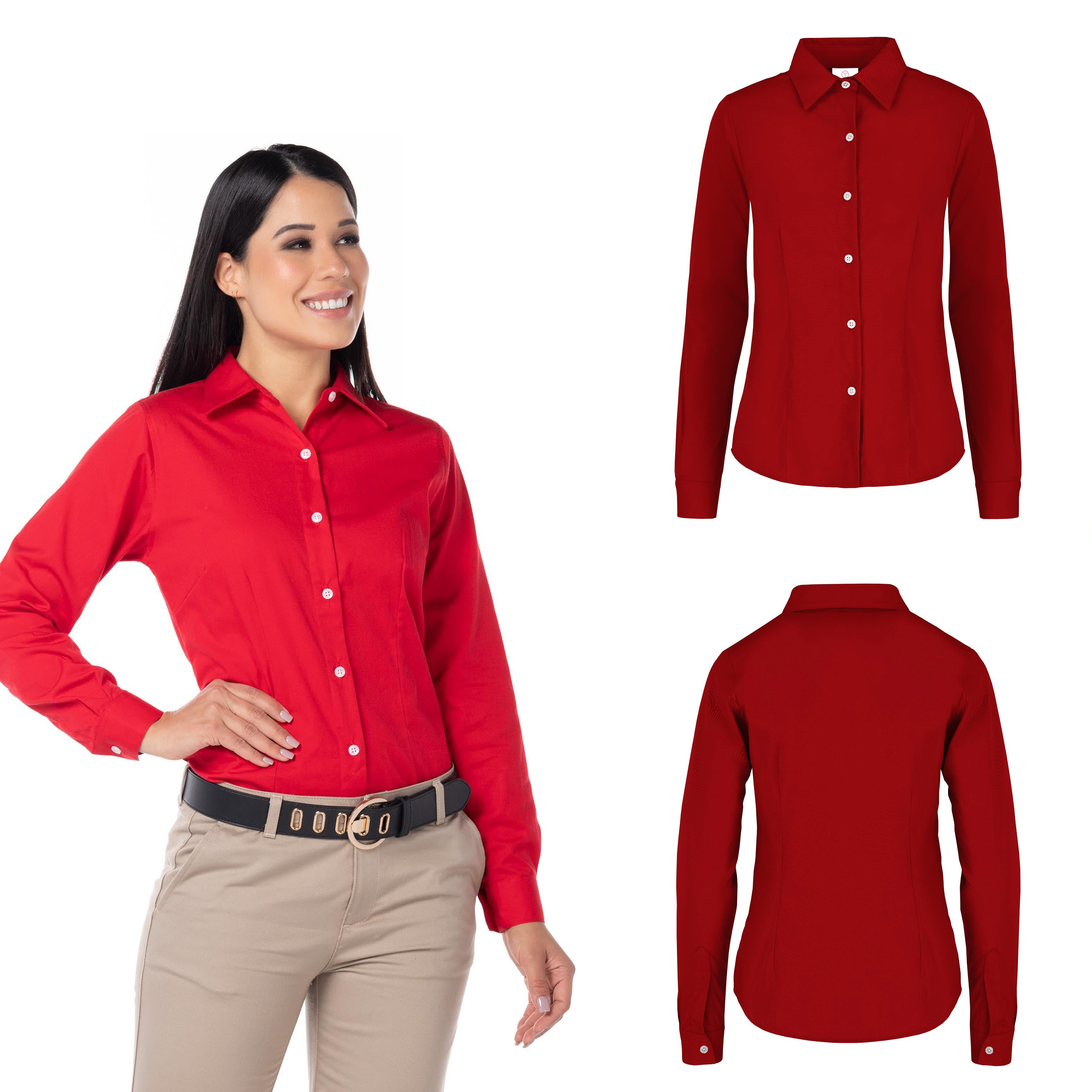 Foto 3 pulgar | Camisa de Gabardina Yazbek Manga Larga para Dama Rojo