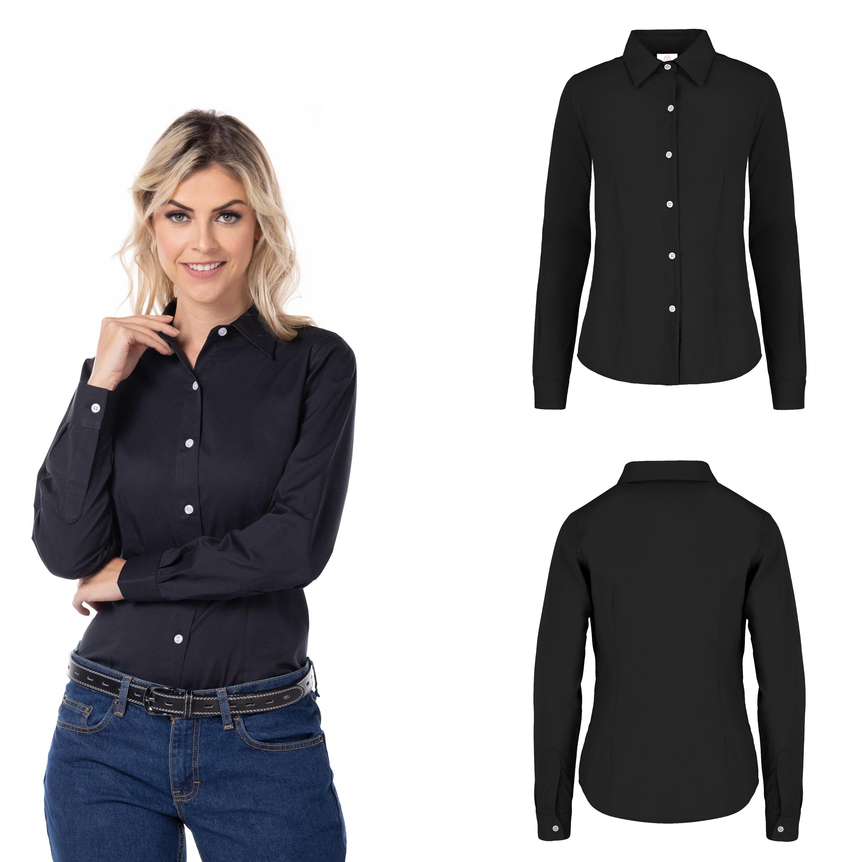 Foto 3 pulgar | Camisa Yazbek de Gabardina Manga Larga para Dama Negra