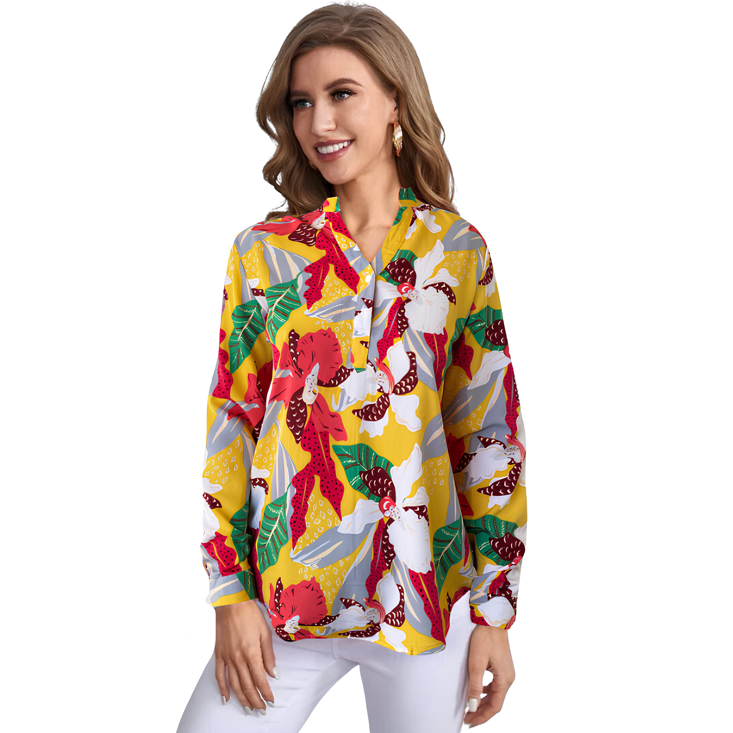 Foto 1 | Camisa de Mujer Manga Larga Multicolor con Estampado Floral