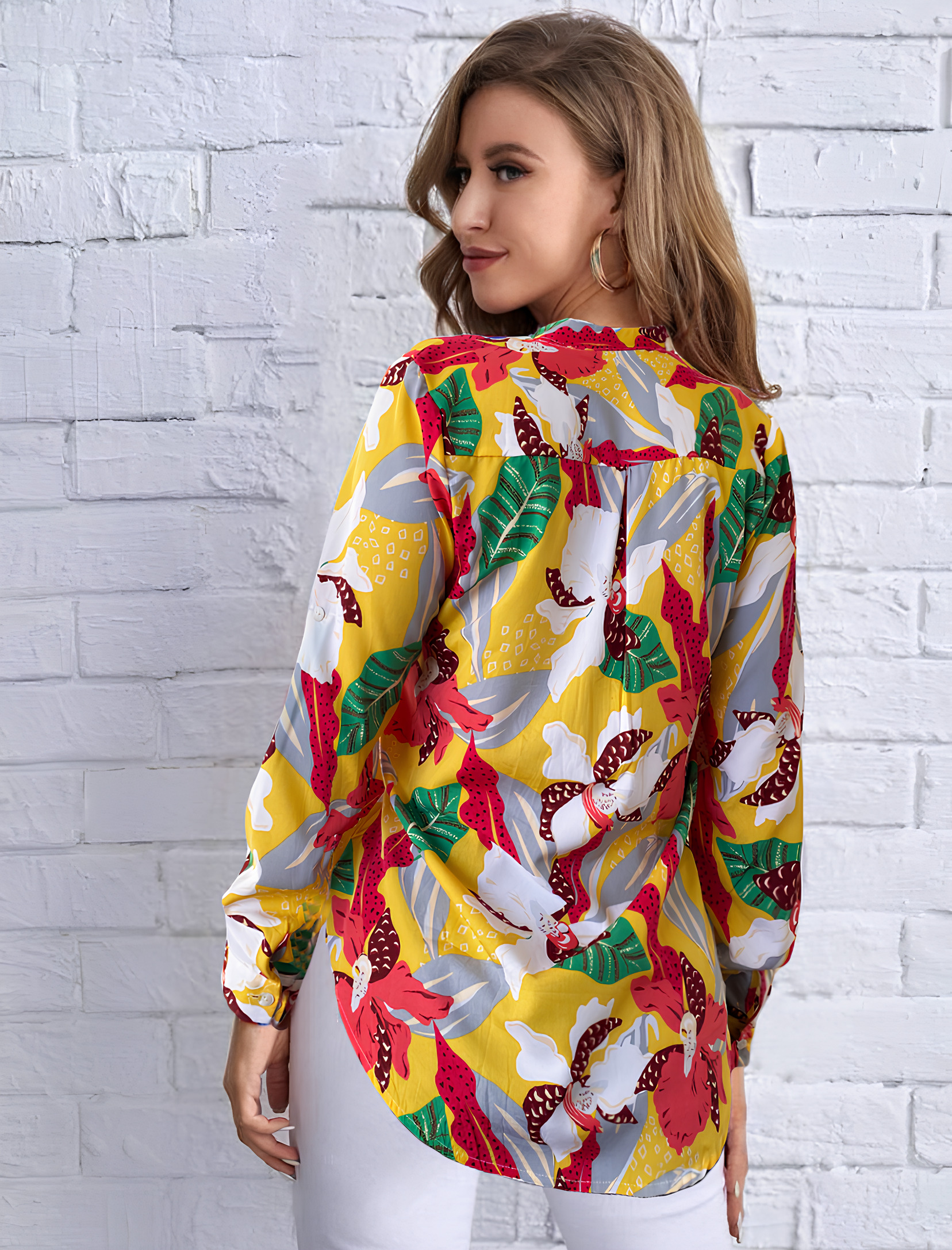 Foto 3 pulgar | Camisa de Mujer Manga Larga Multicolor con Estampado Floral