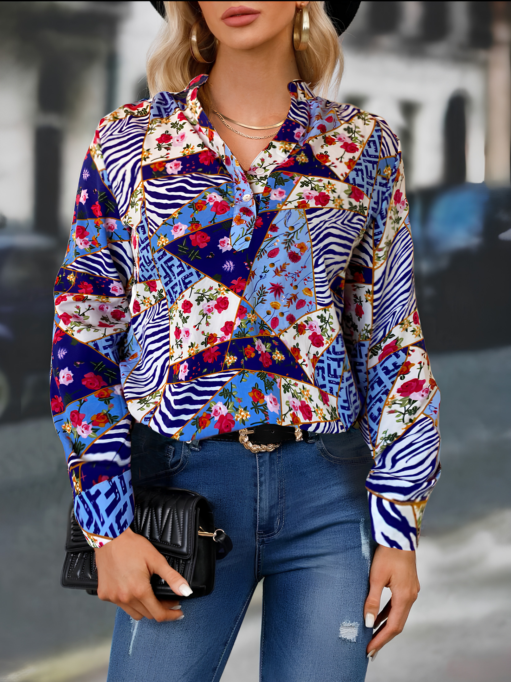 Foto 4 pulgar | Camisa de Mujer Manga Larga Elegante Multicolor