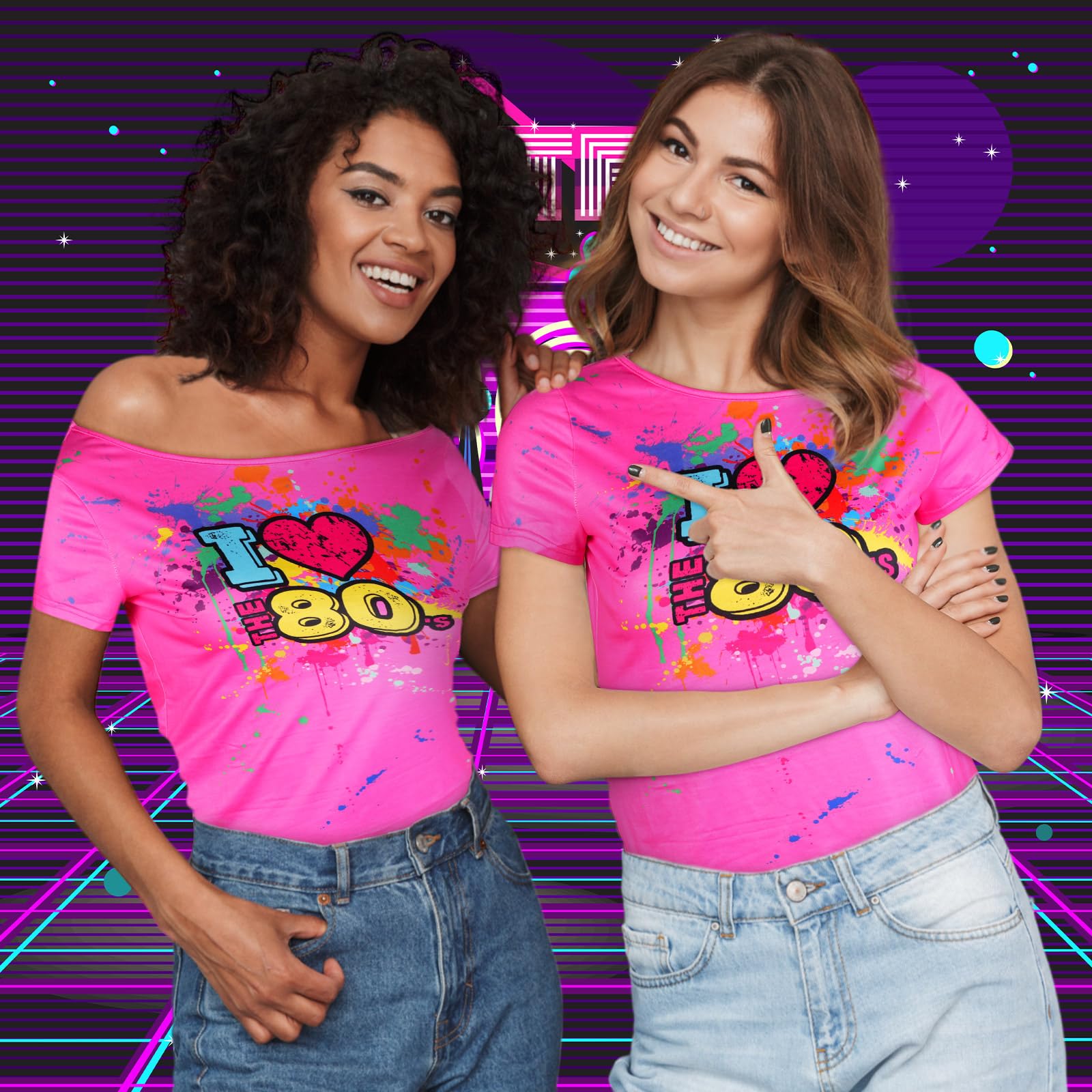 Foto 6 pulgar | Camiseta Con Hombros Descubiertos Costume Geyoga I Love The 80's Para Mujer - Venta Internacional.