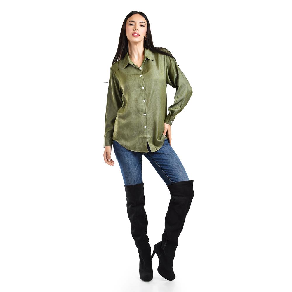 Foto 2 pulgar | Camisa Satinada Roman Fashion Juvenil Verde Oscuro para Mujer