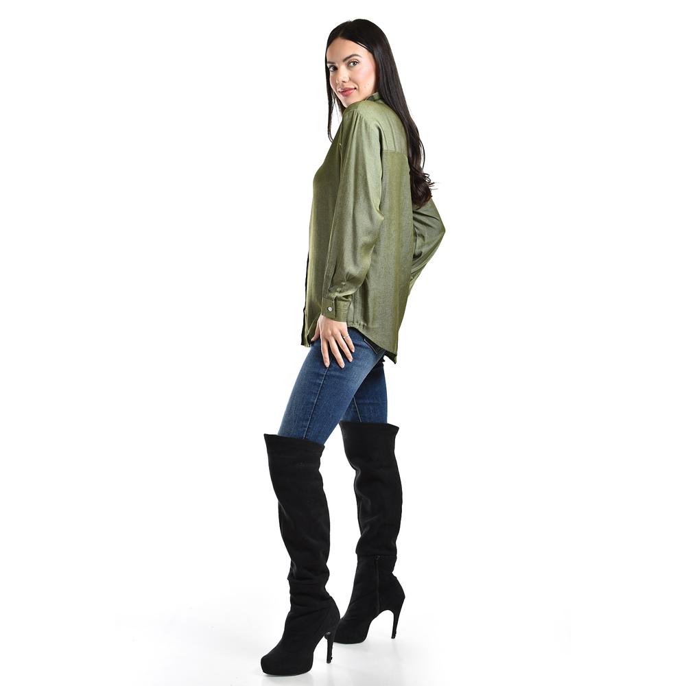 Foto 3 pulgar | Camisa Satinada Roman Fashion Juvenil Verde Oscuro para Mujer