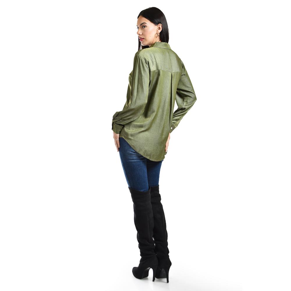Foto 4 pulgar | Camisa Satinada Roman Fashion Juvenil Verde Oscuro para Mujer