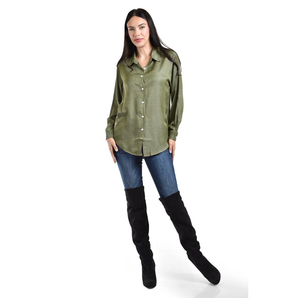 Foto 6 pulgar | Camisa Satinada Roman Fashion Juvenil Verde Oscuro para Mujer