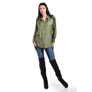 Foto 5 | Camisa Satinada Roman Fashion Juvenil Verde Oscuro para Mujer