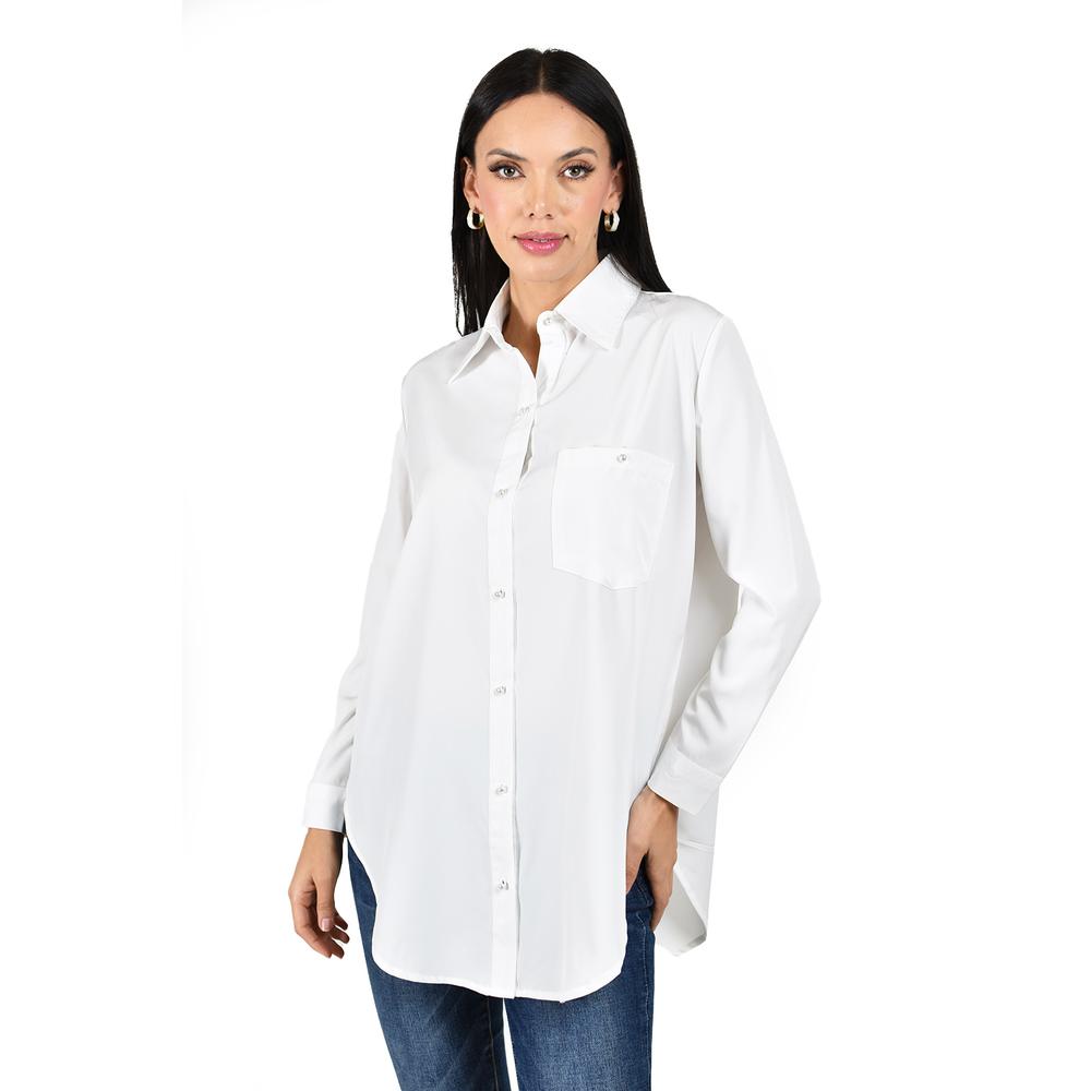 Foto 2 pulgar | Camisa Con Boton De Perla Roman Fashion /juvenil, 5103 (blanco) Blanco