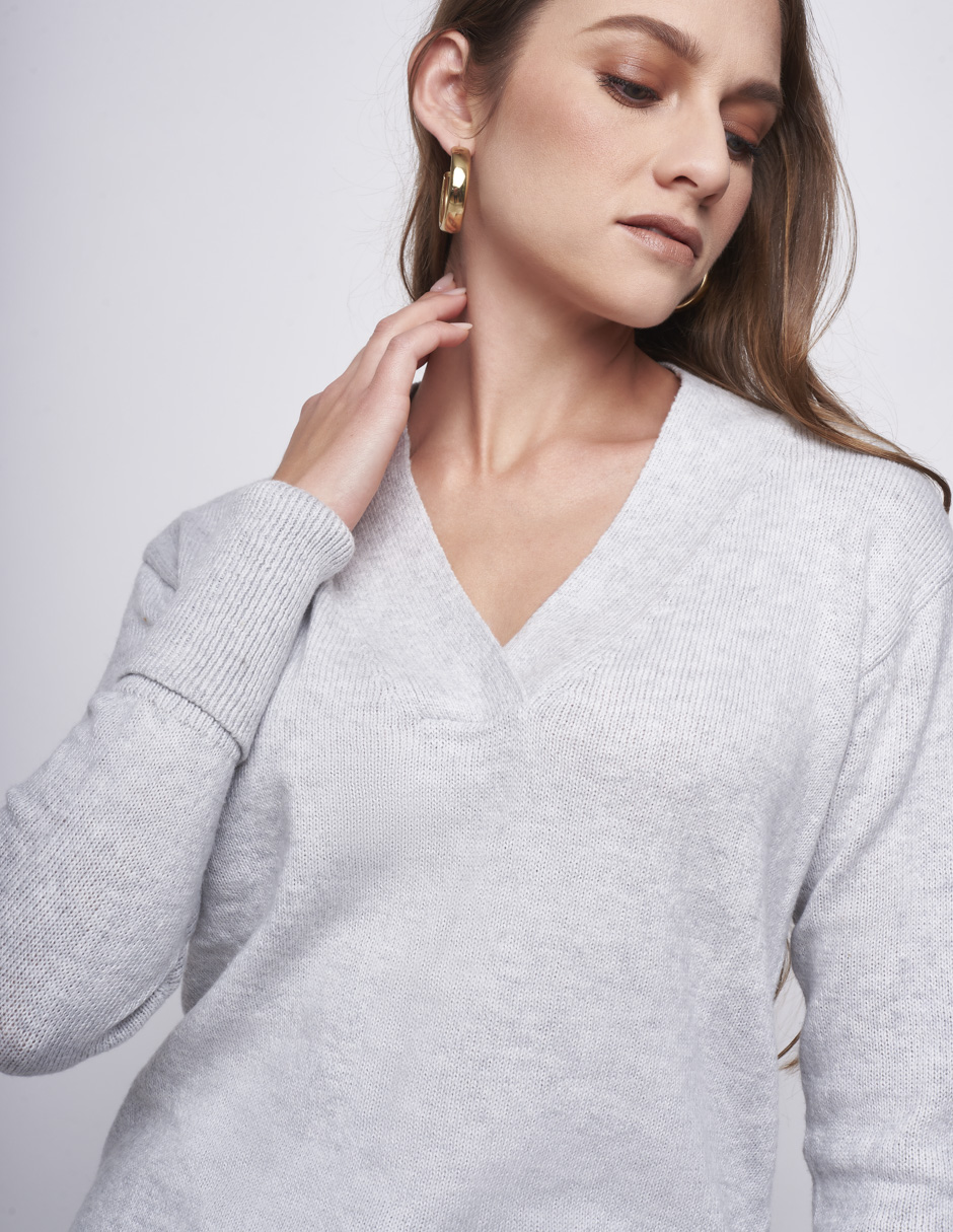 Foto 4 pulgar | Suéter Devendi color Gris para Mujer