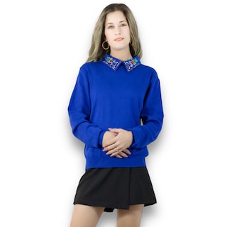 Foto 1 | Suéter Cuello Alto Suet-1032 Azul para Mujer