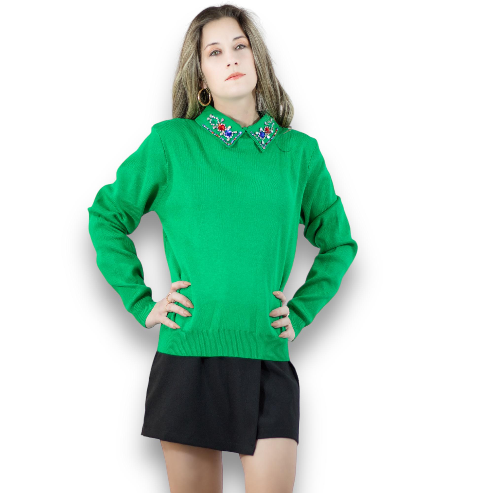 Foto 1 | Suéter Cuello Alto Suet-1032 Verde para Mujer