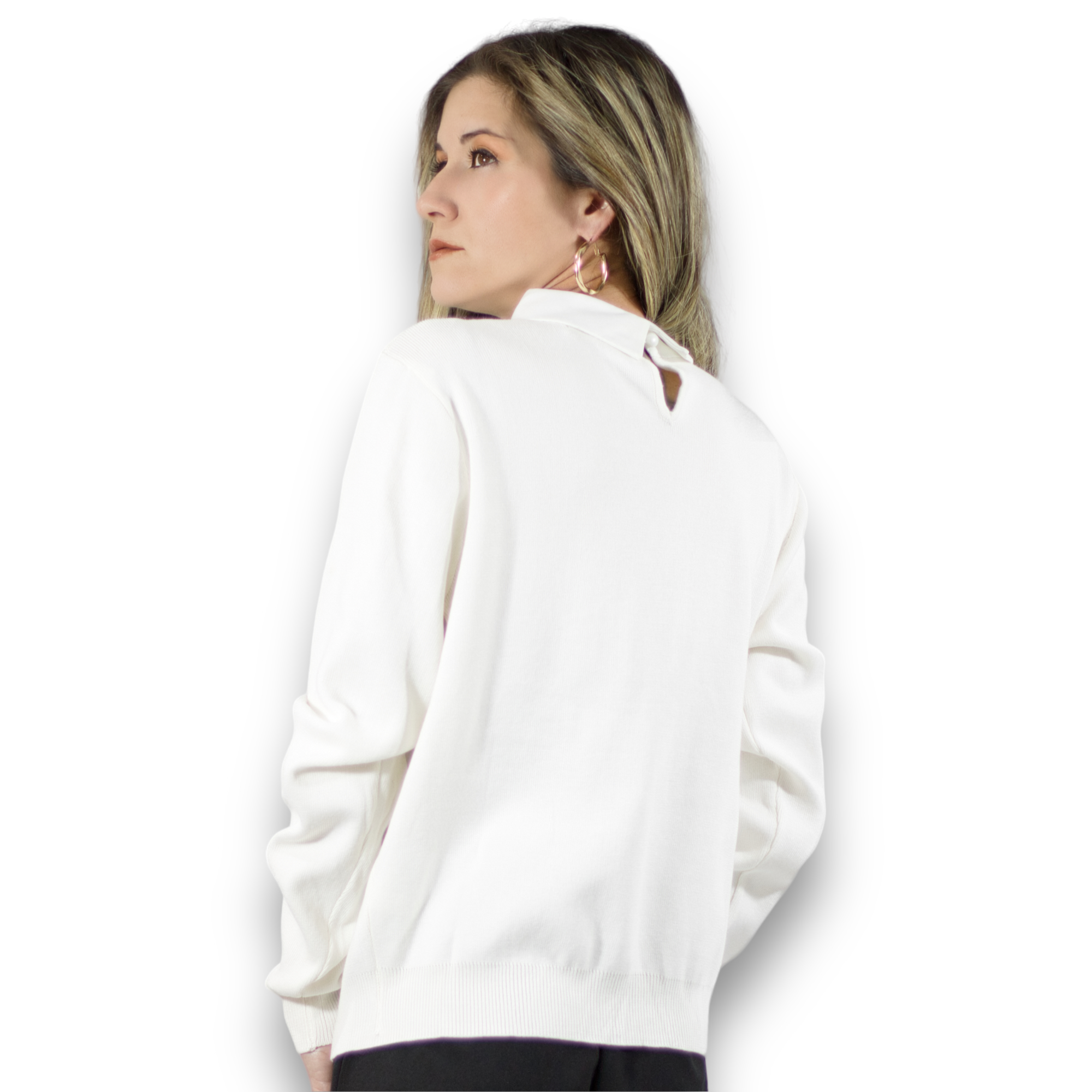 Foto 4 pulgar | Suéter De Cuello Alto Suet-1032 Blanco Detalles En Cuello para Mujer