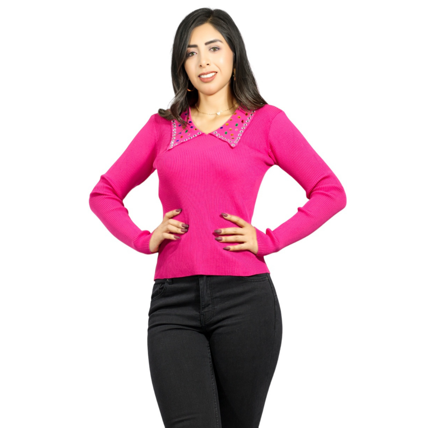 Sueter Casual De Mujer Suet-1028 Fucsia Cuello En V