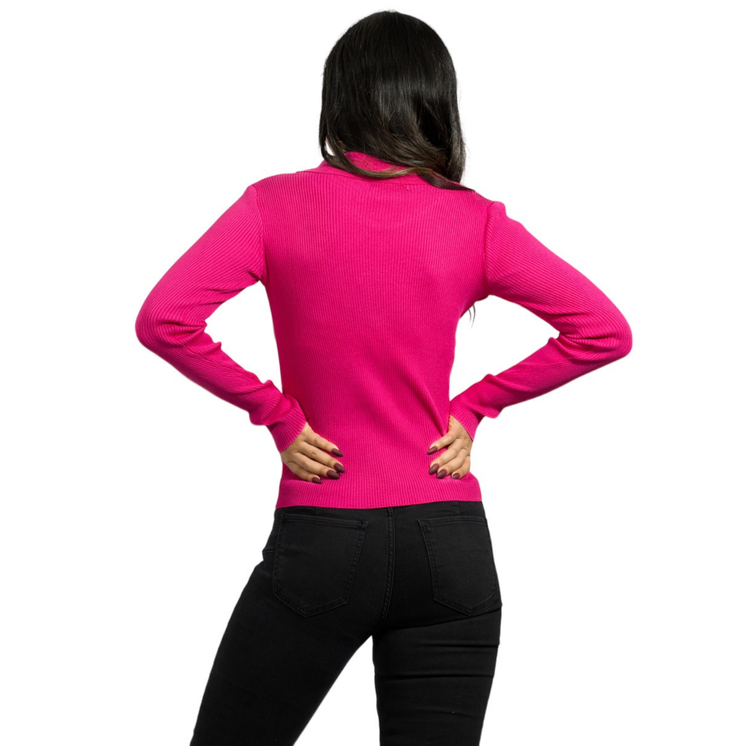 Foto 4 pulgar | Sueter Casual De Mujer Suet-1028 Fucsia Cuello En V