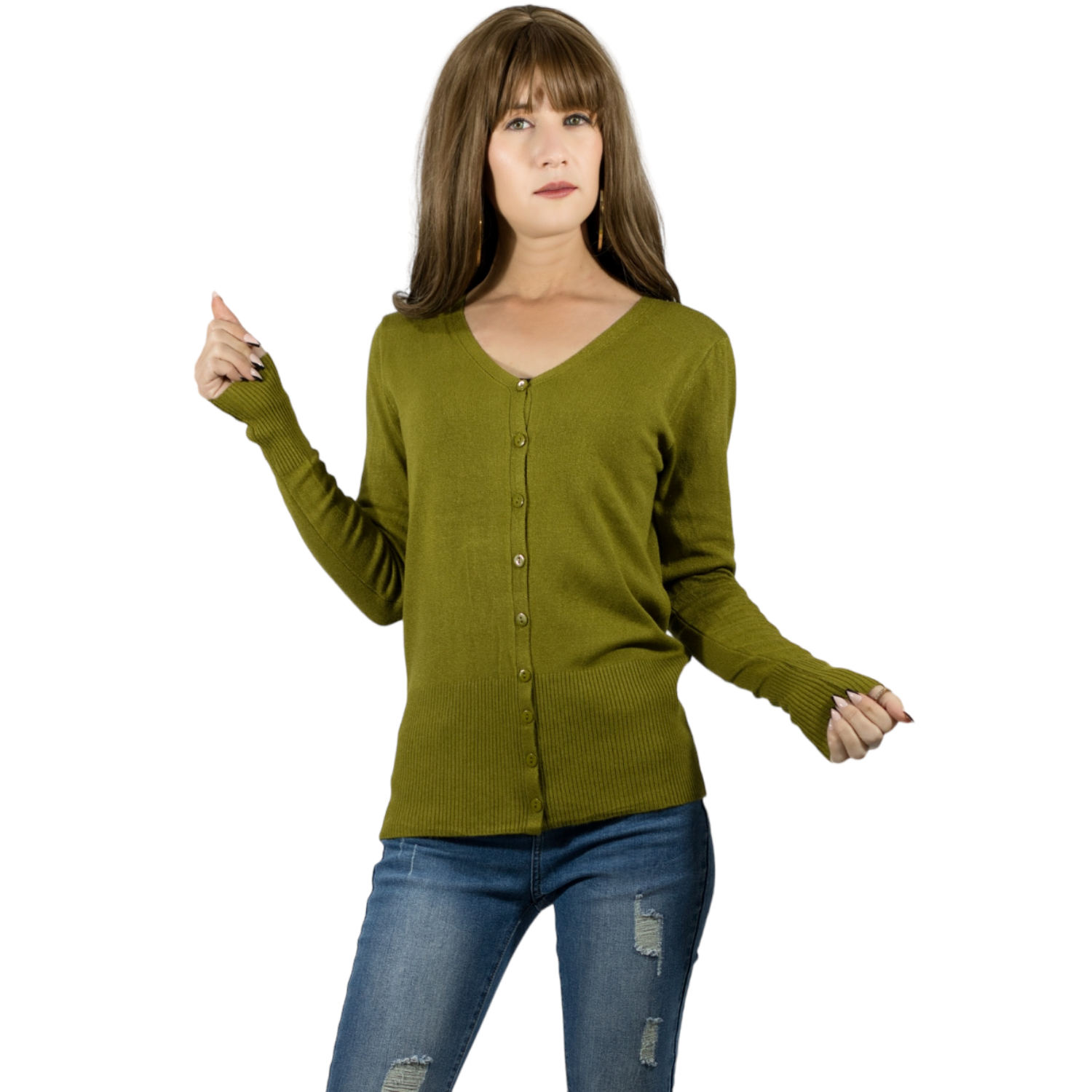 Sueter De Punto Para Mujer Suet-1001 Verde Militar Sweater De Manga Larga