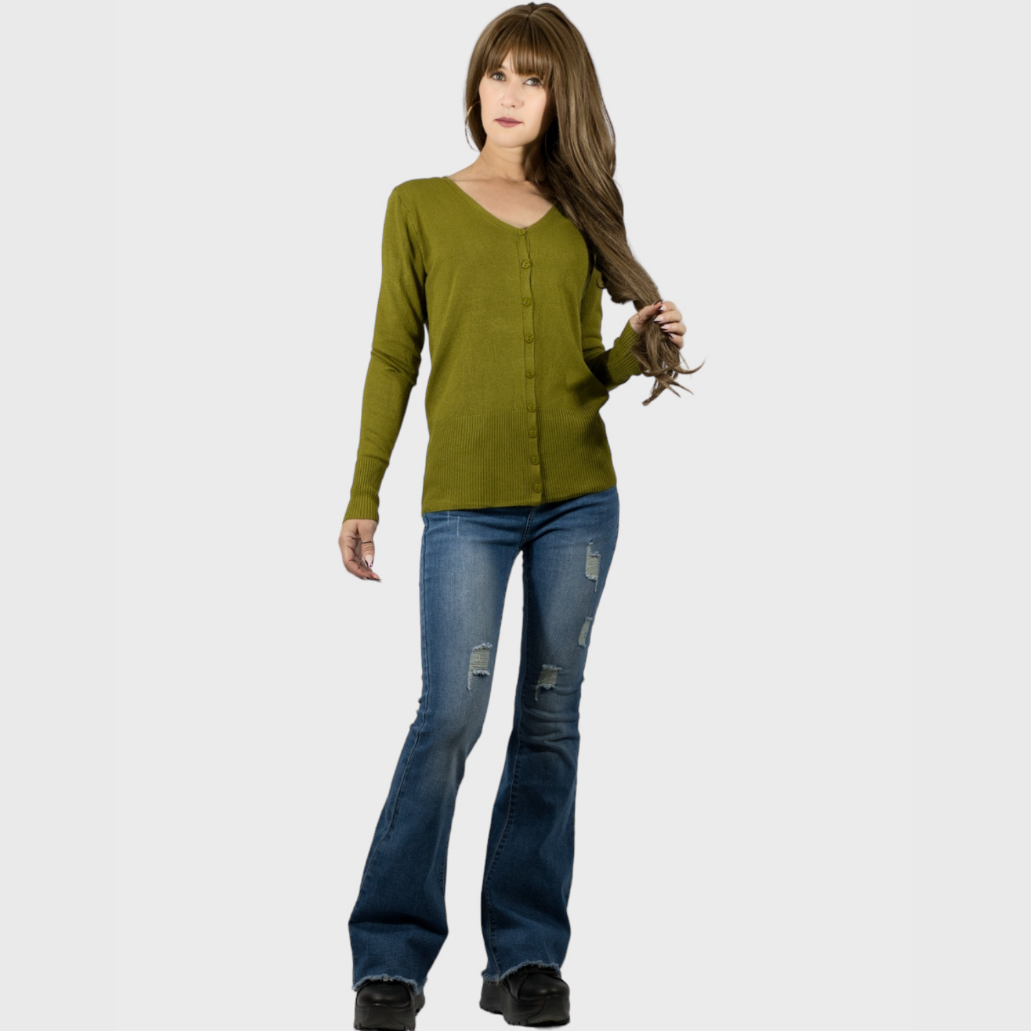 Foto 2 | Sueter De Punto Para Mujer Suet-1001 Verde Militar Sweater De Manga Larga