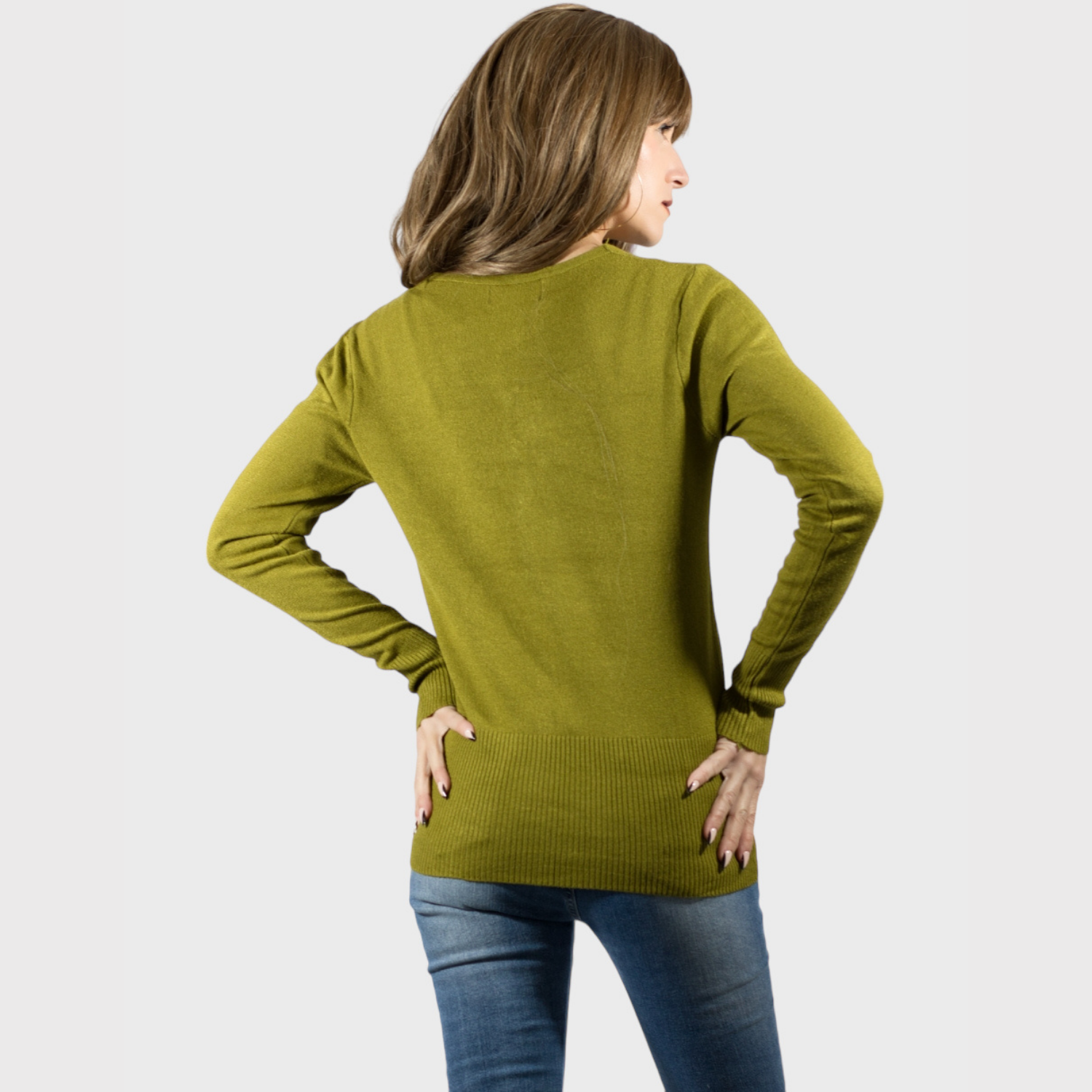 Foto 4 pulgar | Sueter De Punto Para Mujer Suet-1001 Verde Militar Sweater De Manga Larga