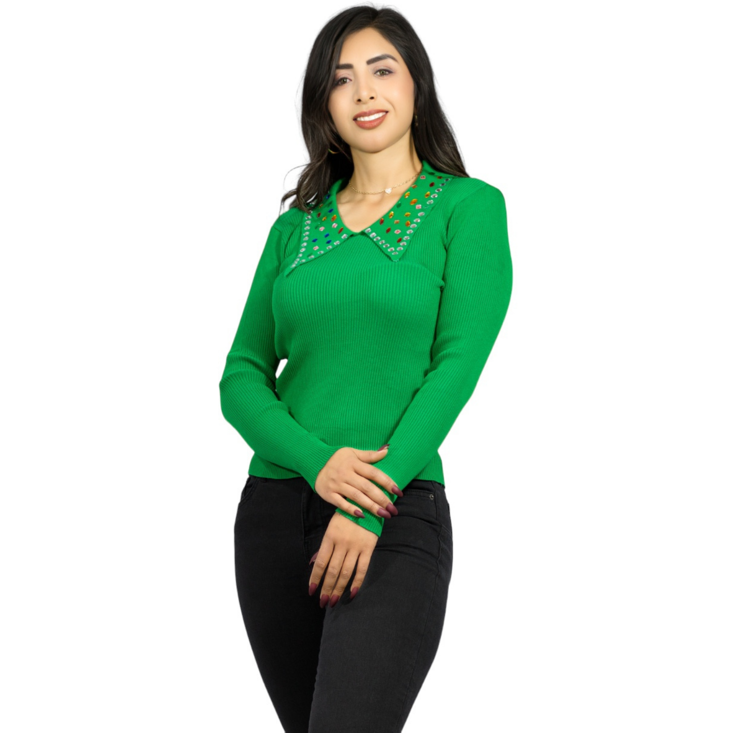 Sueter Casual De Mujer Suet-1028 Verde Lima Cuello En V