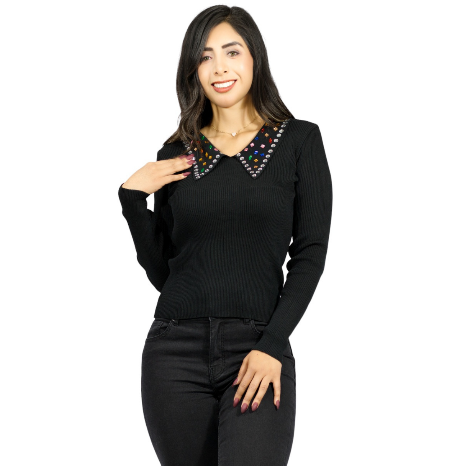 Sueter Casual De Mujer Suet-1028 Negro Cuello En V