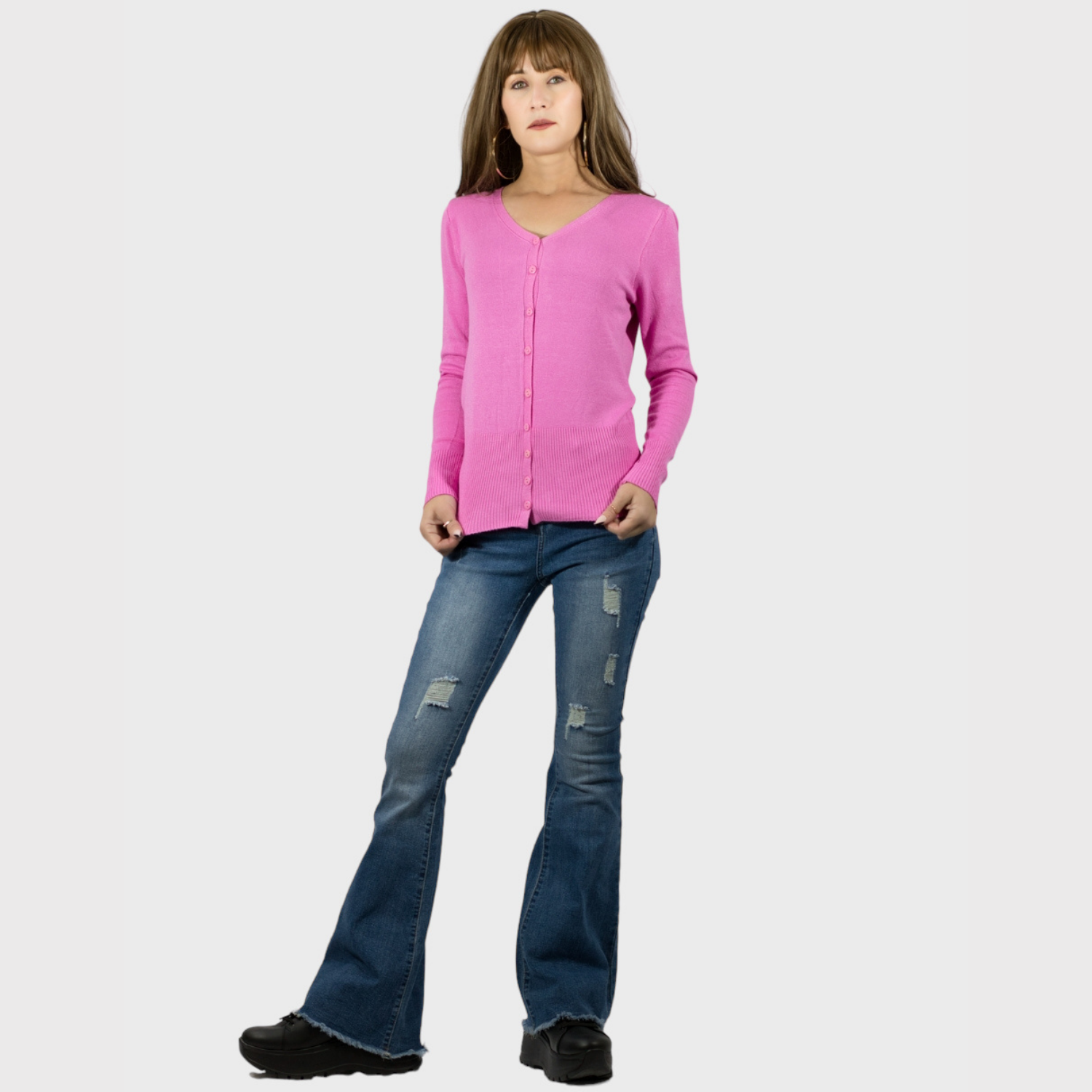 Foto 3 pulgar | Sueter De Punto Para Mujer Suet-1001 Rosa Pastel Sweater De Manga Larga