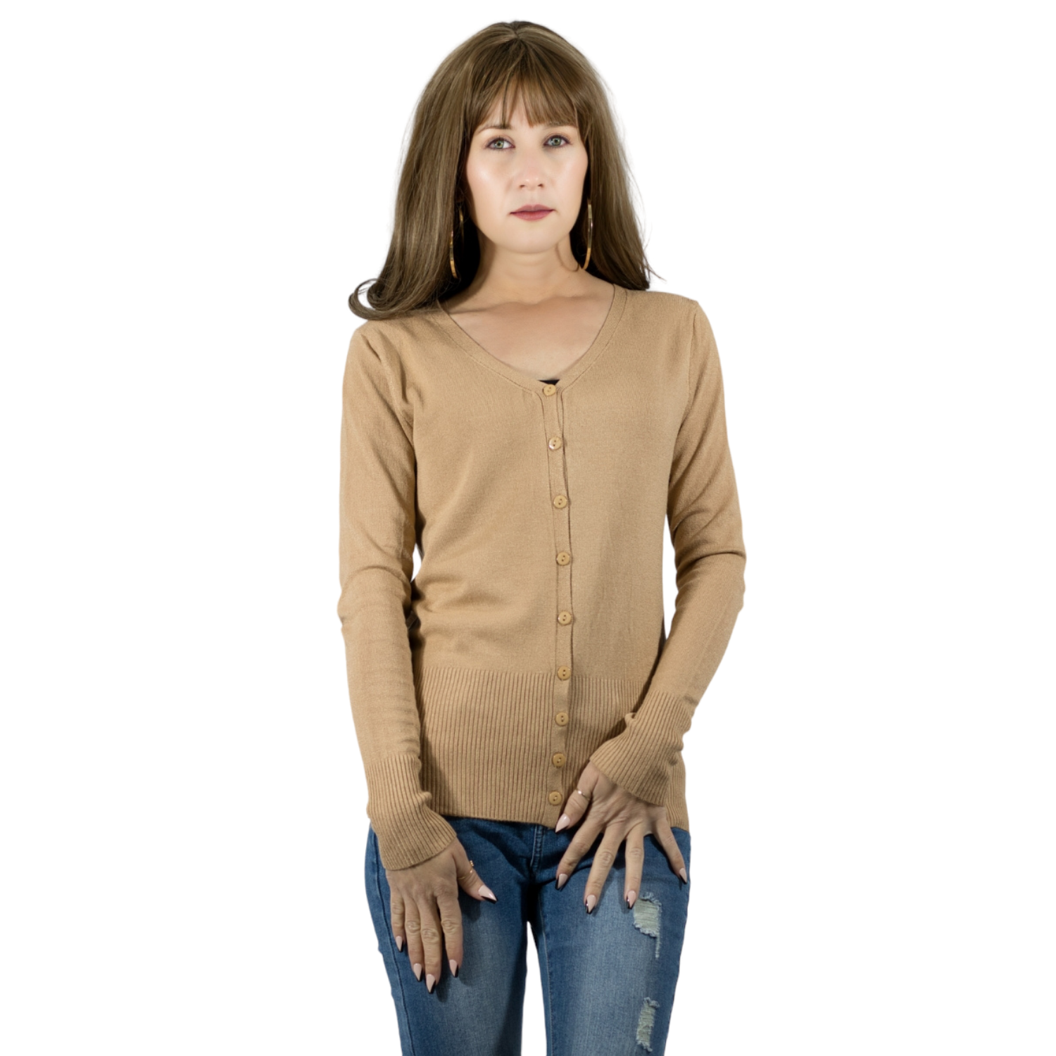 Sueter De Punto Para Mujer Suet-1001 Beige Sweater De Manga Larga