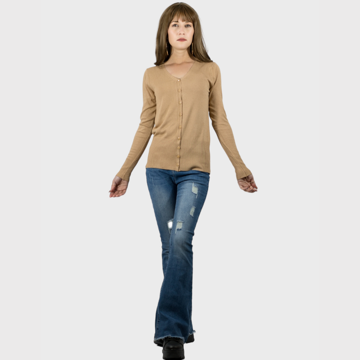 Foto 2 | Sueter De Punto Para Mujer Suet-1001 Beige Sweater De Manga Larga