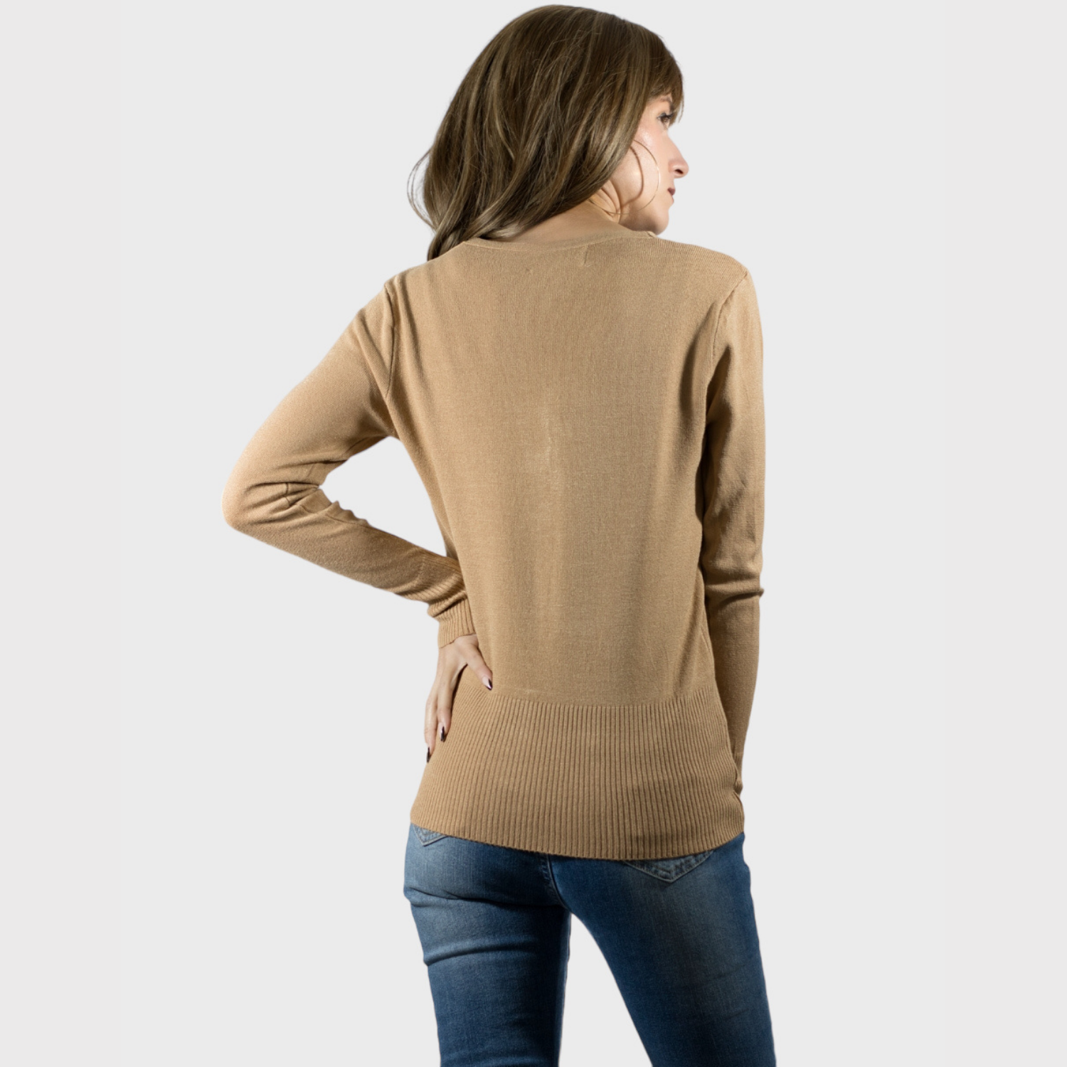 Foto 4 pulgar | Sueter De Punto Para Mujer Suet-1001 Beige Sweater De Manga Larga