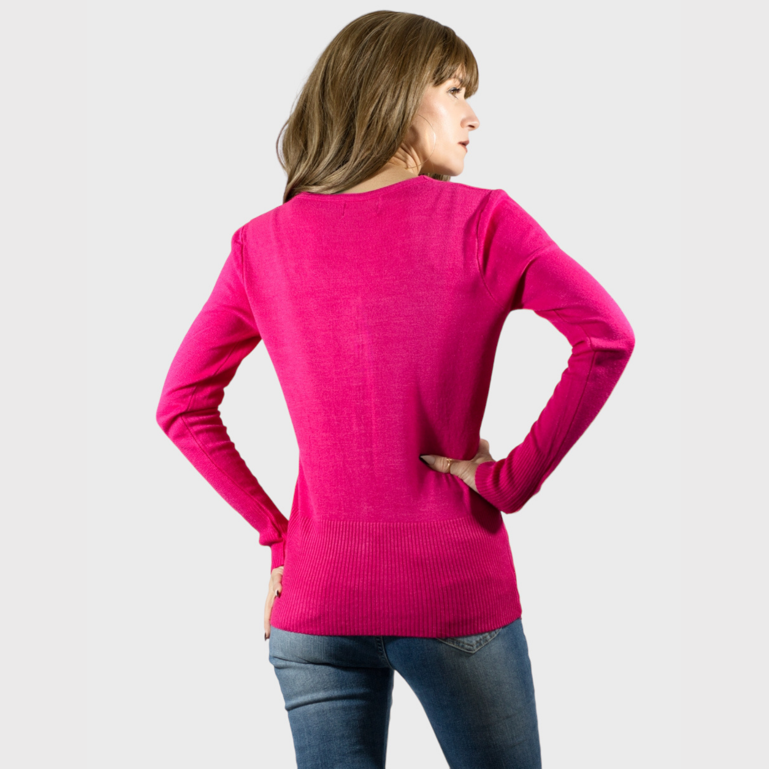 Foto 4 pulgar | Sueter De Punto Para Mujer Suet-1001 Fucsia Sweater De Manga Larga