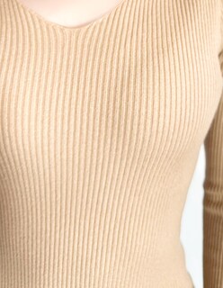 Foto 4 | Sueter De Cuello En V Para Mujer Suet-1012 Beige De Punto