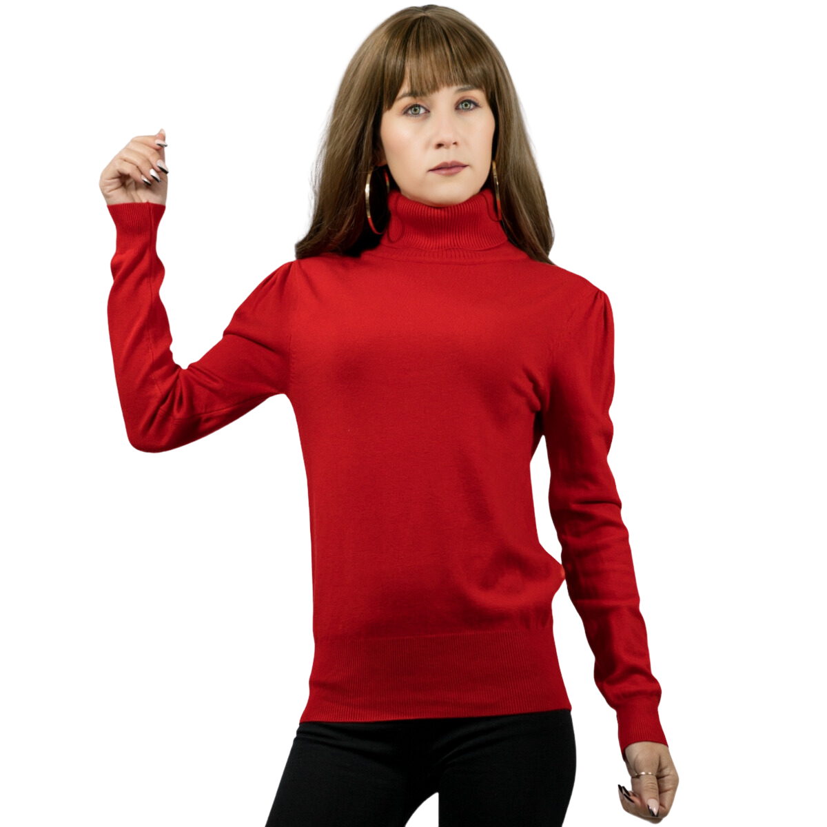 Sueter De Mujer Con Cuello Alto Suet-1023-2 Rojo Cuello De Tortuga