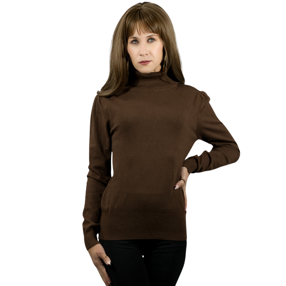 Sueter De Mujer Con Cuello Alto Suet-1023-2 Café Oscuro Cuello De Tortuga