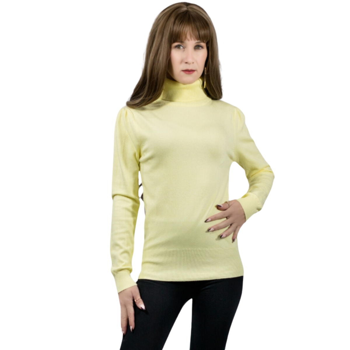 Foto 1 | Sueter De Mujer Con Cuello Alto Suet-1023-2 Amarillo Claro Cuello De Tortuga