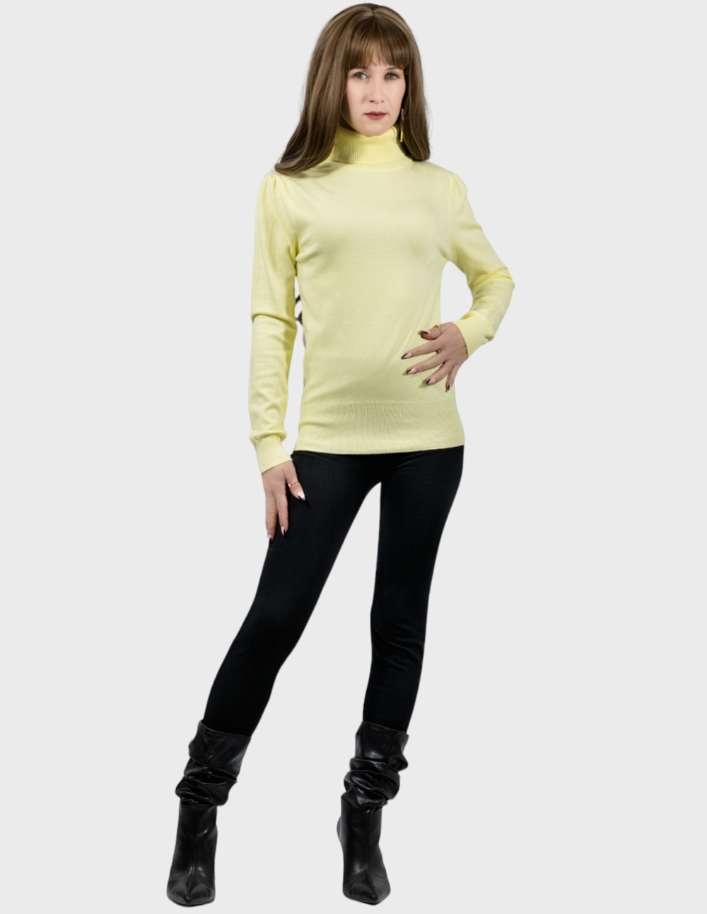 Foto 4 | Sueter De Mujer Con Cuello Alto Suet-1023-2 Amarillo Claro Cuello De Tortuga