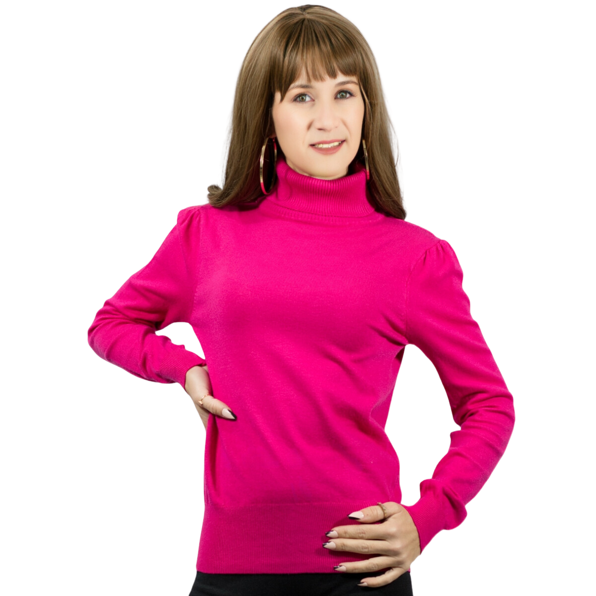 Sueter De Mujer Con Cuello Alto Suet-1023-2 Fucsia Cuello De Tortuga