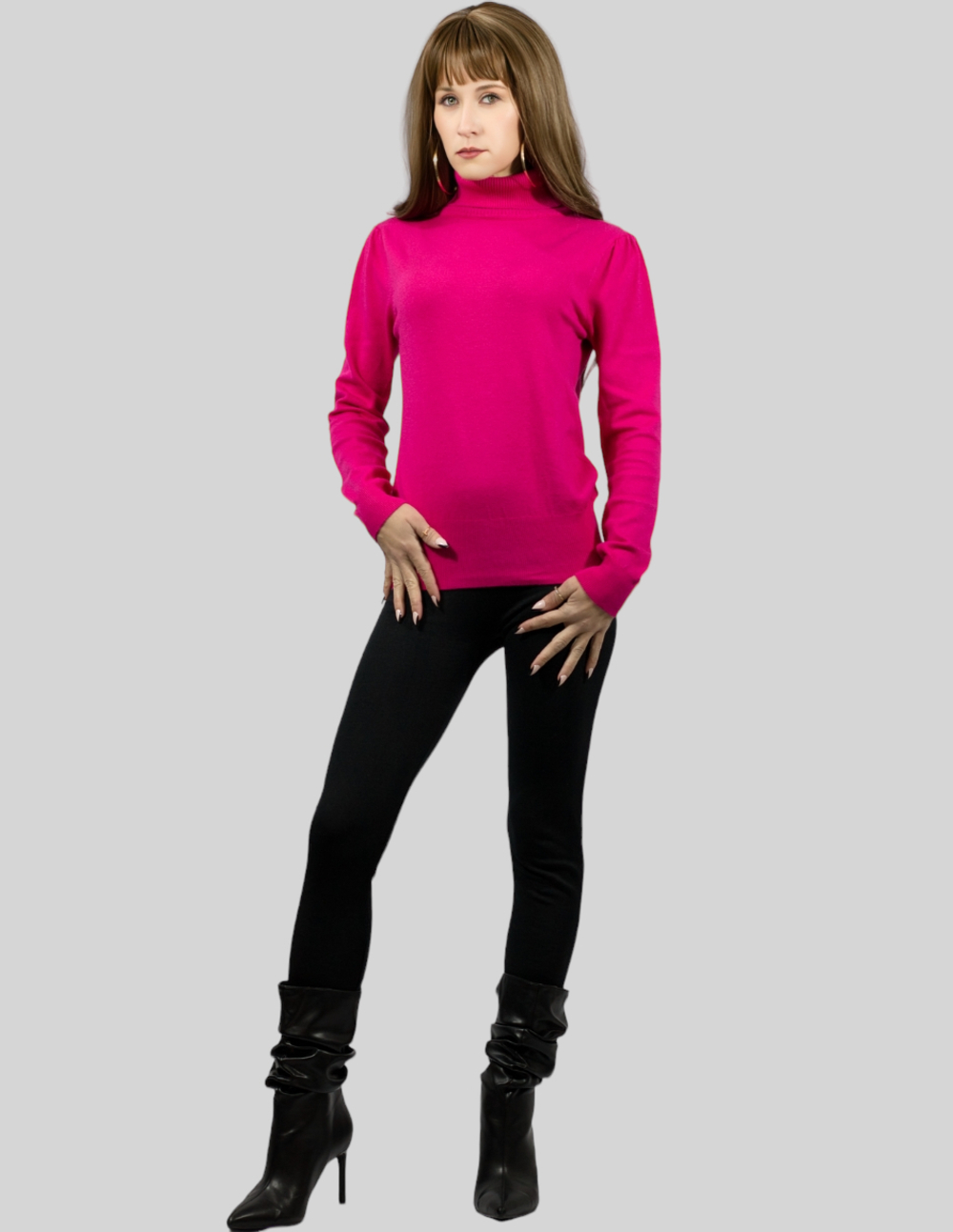 Foto 5 pulgar | Sueter De Mujer Con Cuello Alto Suet-1023-2 Fucsia Cuello De Tortuga