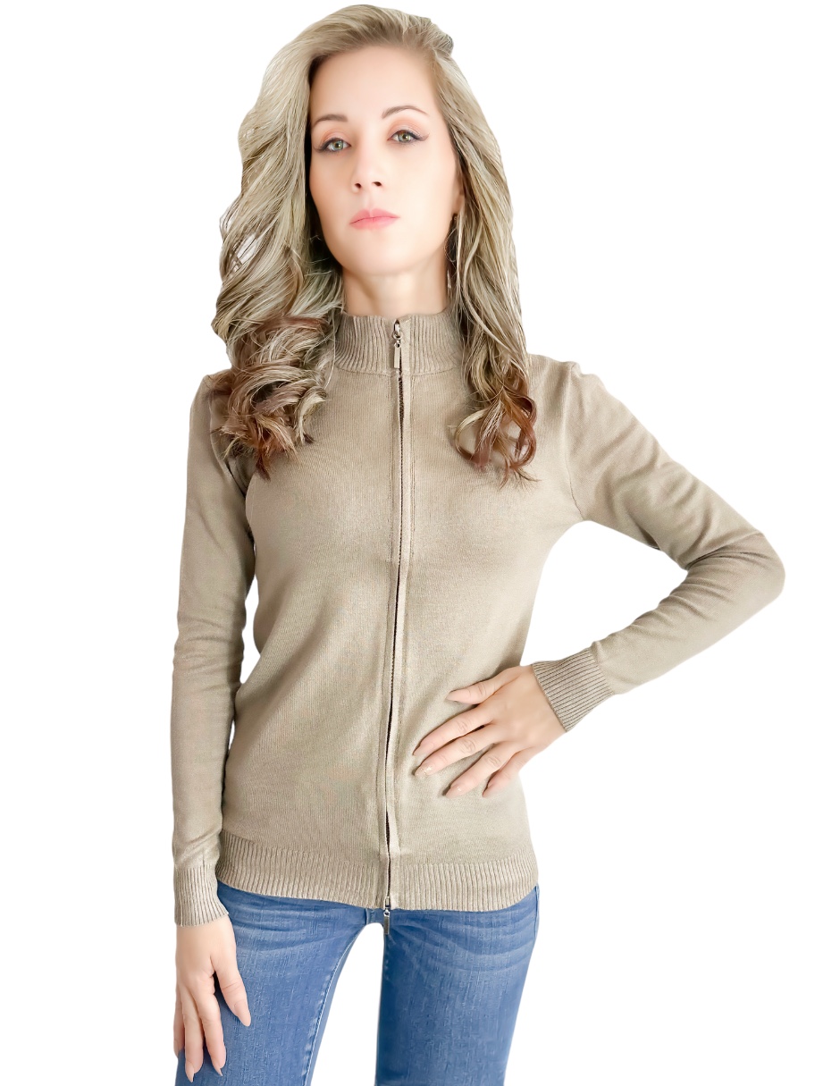Suéter de Cuello Alto Suet-1002 color Beige con Cierre