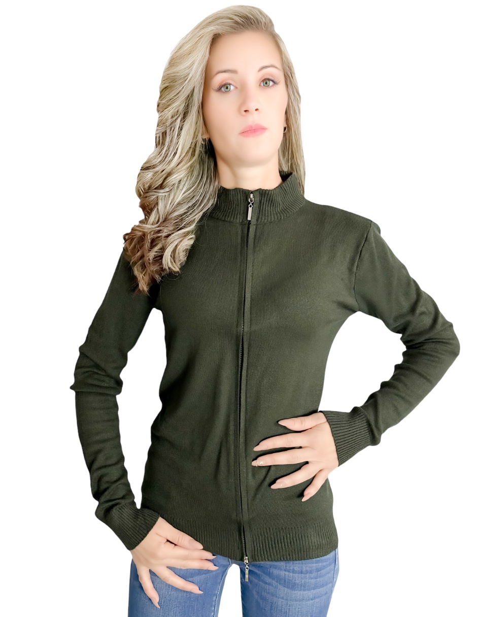Foto 1 | Suéter de Cuello Alto Suet-1002 color Verde Oscuro con Cierre