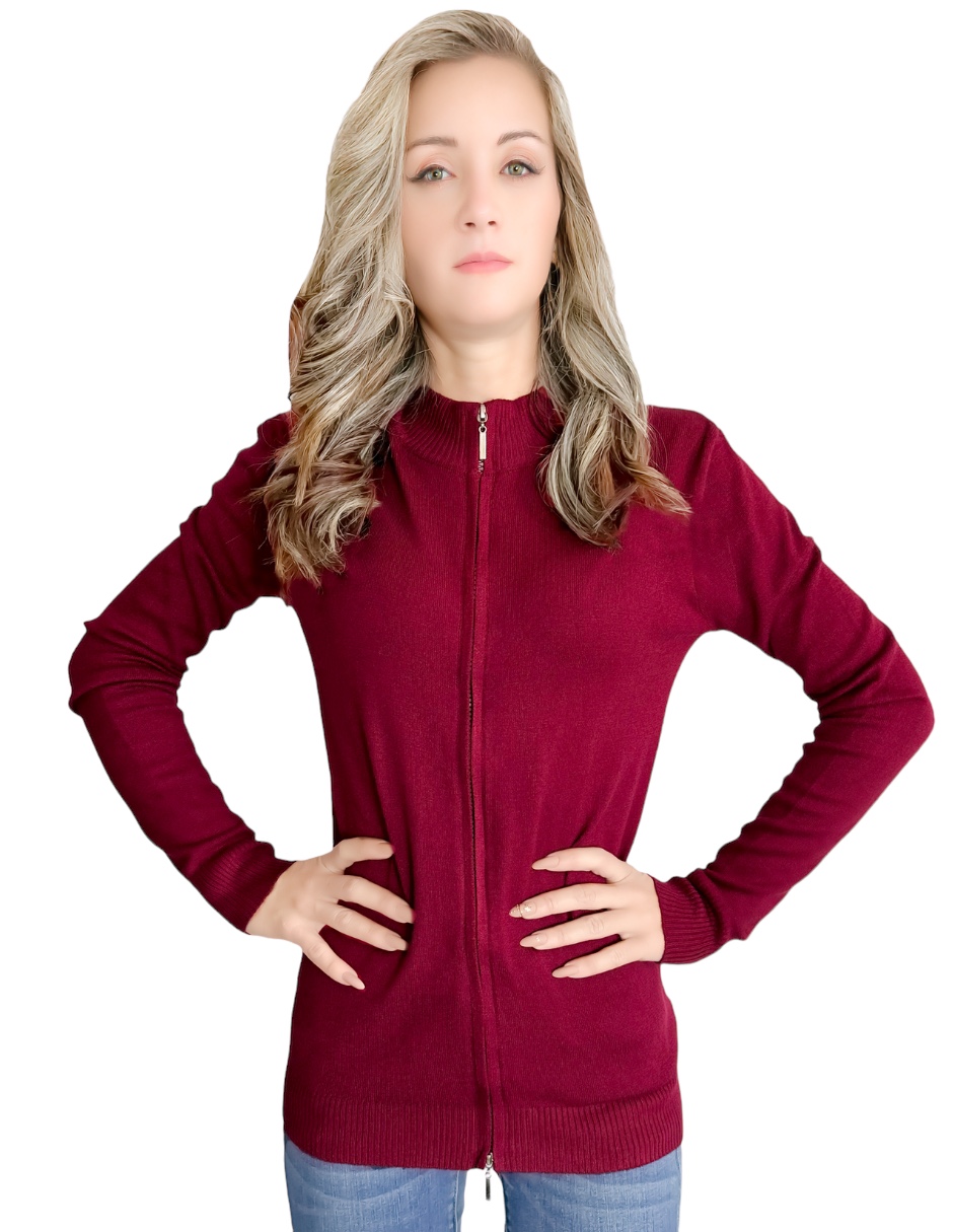 Suéter Mujer De Cuello Alto Suet-1002 Color Vino Con Cierre