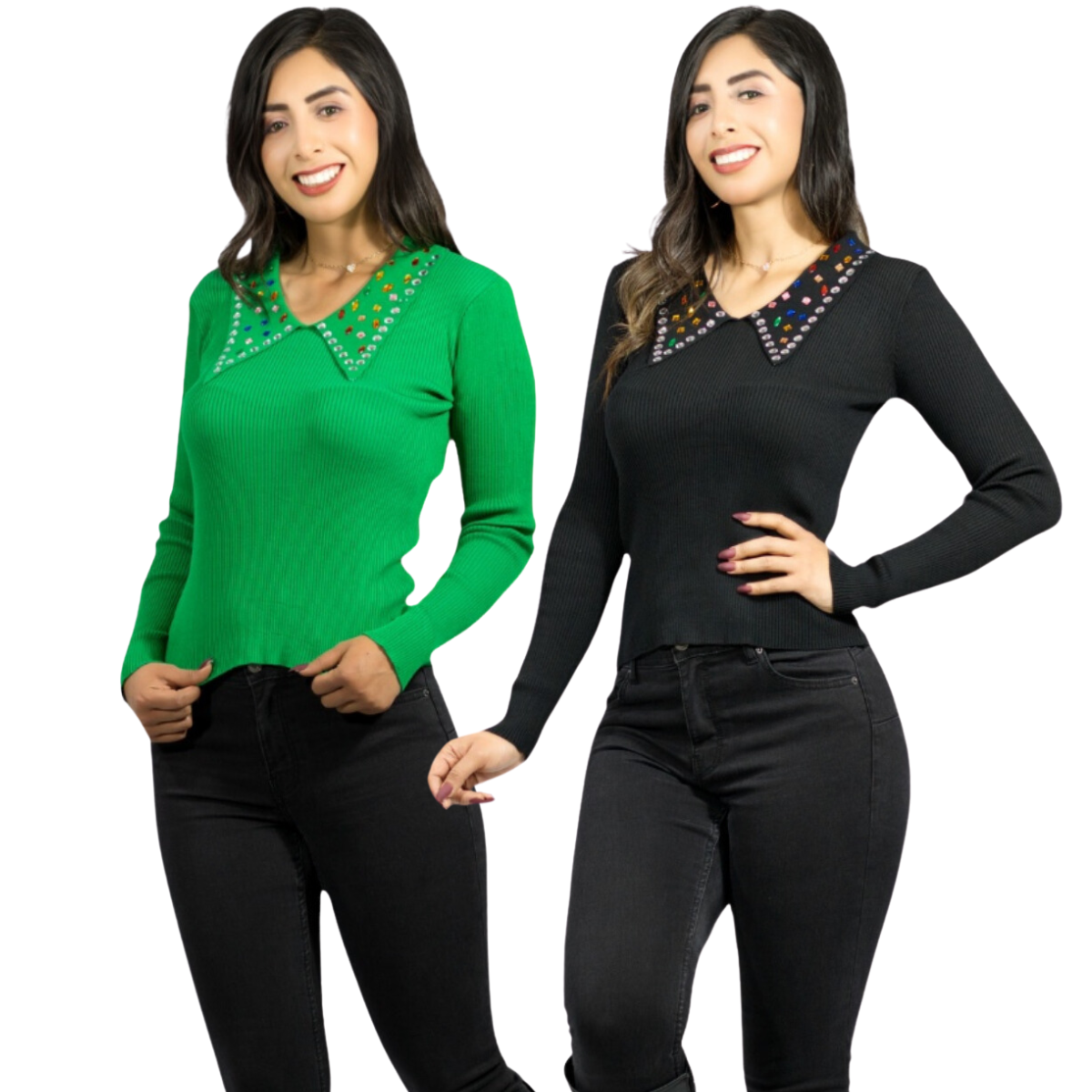 Set De 2 Sueteres Casuales De Mujer Suet-1028 Dos Colores Cuello En V