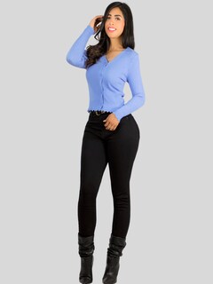 Foto 5 | Set De 2 Sueter De Mujer Manga Larga Sueteres Botones Suet-1034 Azul Claro Y Negro Sweaters Punto
