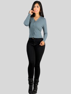 Foto 5 | Set De 2 Sueter De Mujer Manga Larga Sueteres Botones Suet-1034 Gris Y Negro Sweaters Punto