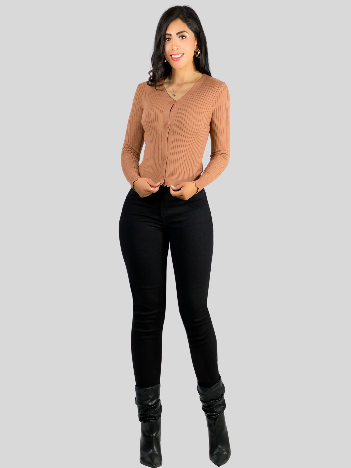Foto 6 pulgar | Set De 2 Sueter De Mujer Manga Larga Sueteres Botones Suet-1034 Negro Y Cafe Sweaters Punto