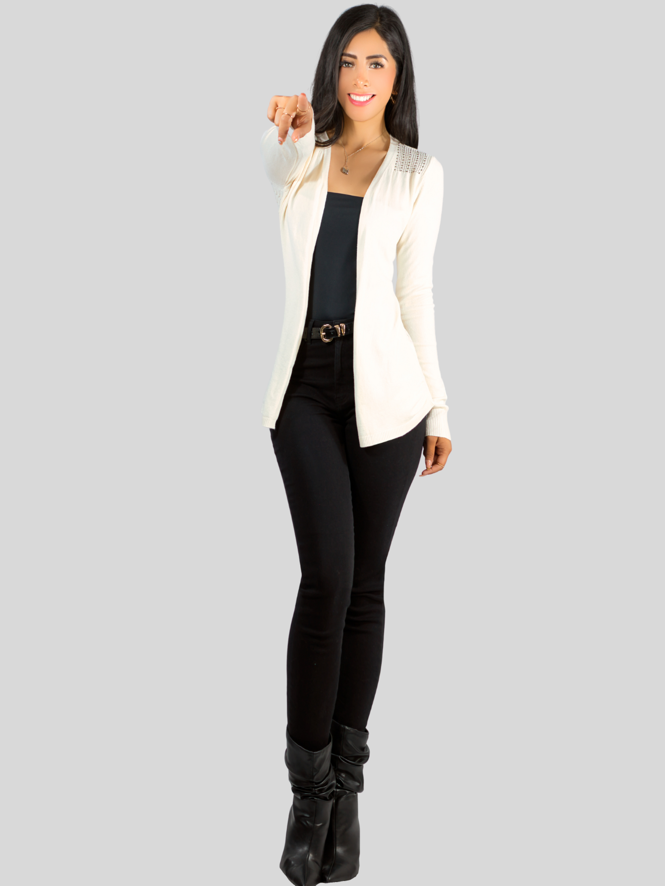 Foto 4 | Suéter Abierto De Mujer Con Detalles En Estoperoles Suet-1035 Blanco Suéter Cardigan