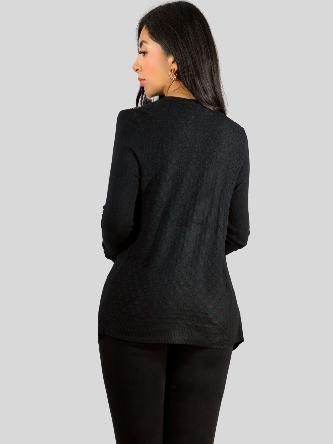 Foto 4 pulgar | Suéter Abierto De Mujer Con Detalles En Estoperoles Suet-1035 Negro Suéter Cardigan