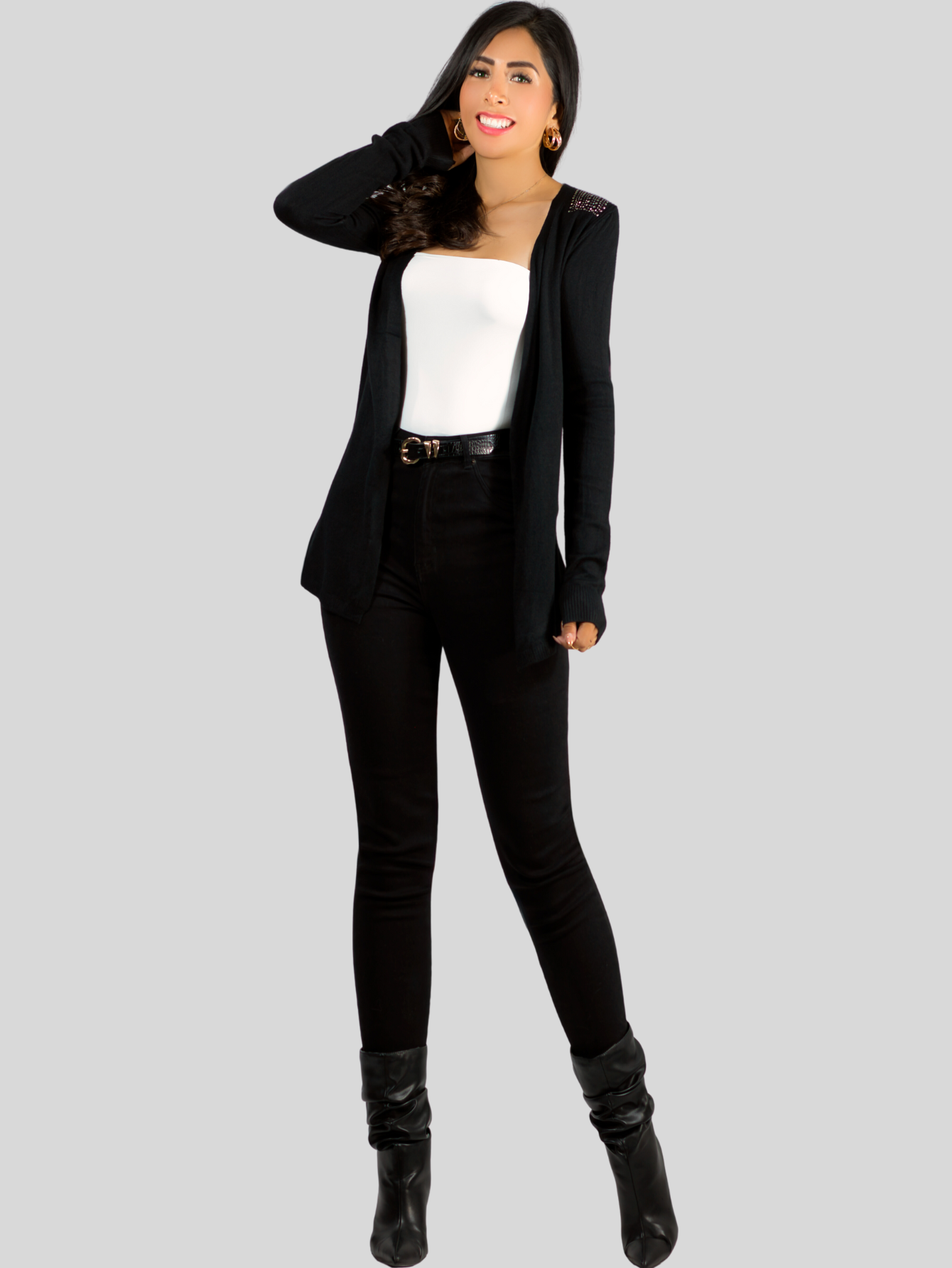 Foto 5 pulgar | Suéter Abierto De Mujer Con Detalles En Estoperoles Suet-1035 Negro Suéter Cardigan